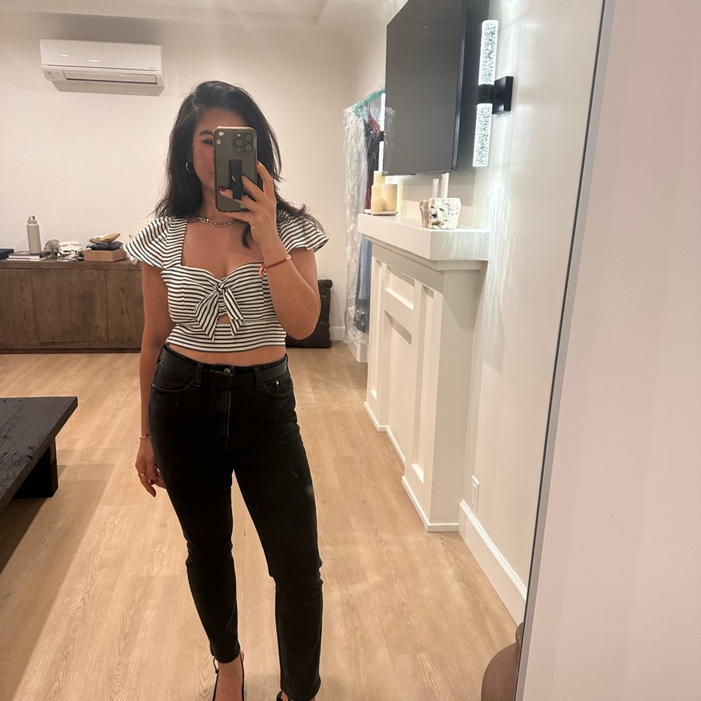 Striped Tie-Front Crop Top in Navy and White